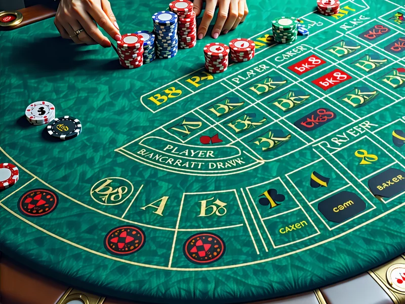 Hình ảnh mô tả bàn Baccarat với các vị trí đặt cược và quy tắc chơi cơ bản tại BK8, caxeng, BK88, bk8.com