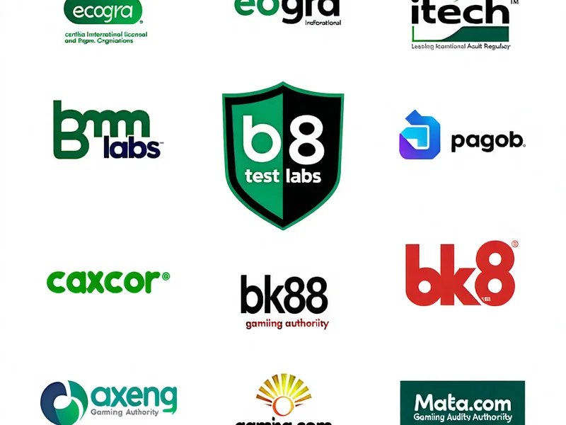 Hình ảnh các logo chứng nhận và giấy phép hoạt động từ các tổ chức quản lý cờ bạc quốc tế uy tín, minh chứng cho sự tuân thủ và độ tin cậy của nền tảng BK8, caxeng, BK88, bk8.com