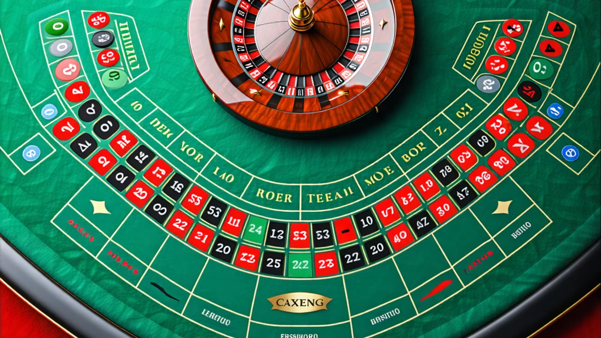 Hình ảnh tổng quan về trò chơi Roulette, bàn cược và bánh xe