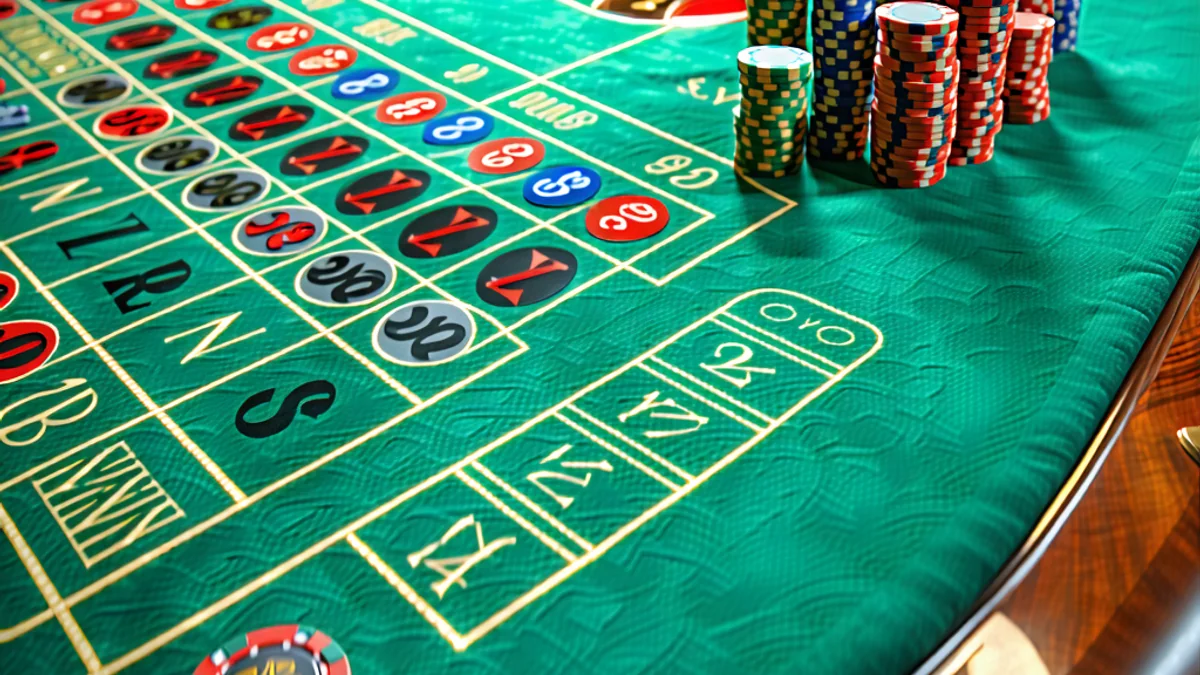 Bàn Roulette hiển thị rõ các khu vực cược trong và cược ngoài