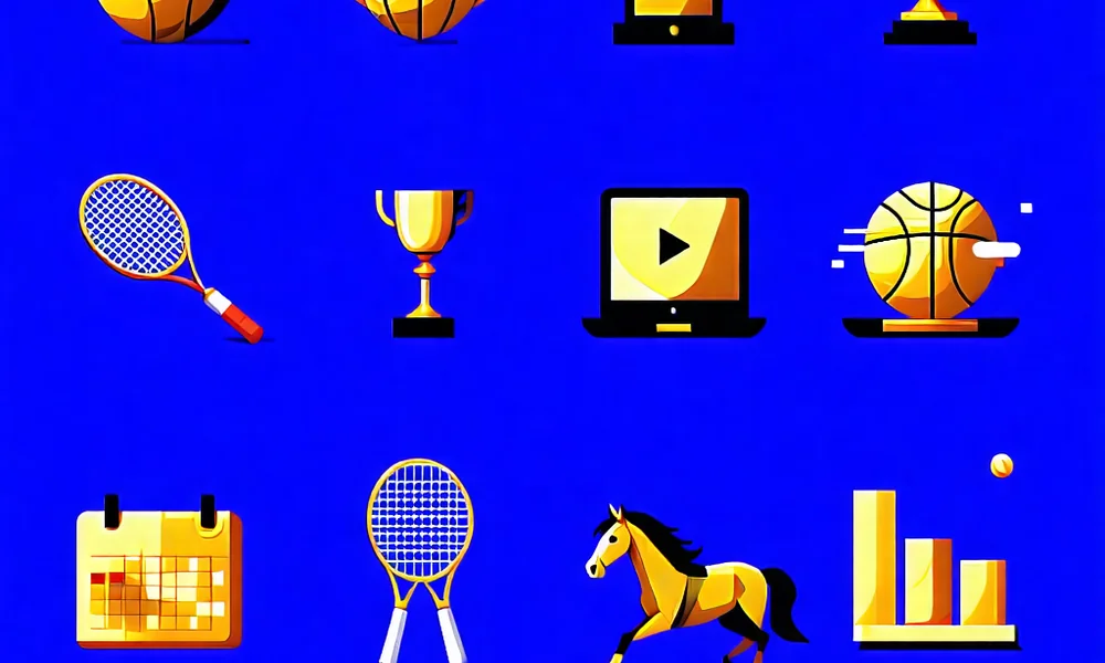 Hình ảnh biểu tượng các môn thể thao khác nhau như bóng đá, bóng rổ, tennis, eSports trên nền xanh đậm của BK8, Caxeng, BK88, Bk8.com